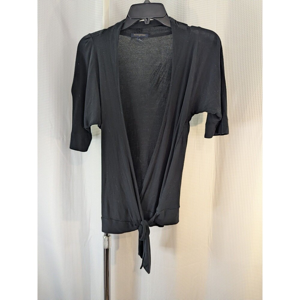 Women's Banana Republic Short Sleeve Wrap Top Black Jersey Sz Small (F07)